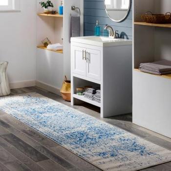 Alfombra de Pasillo Vintage Oriental Azul y Blanco 80 x 220 cm - Estilo Boho y Multicolor