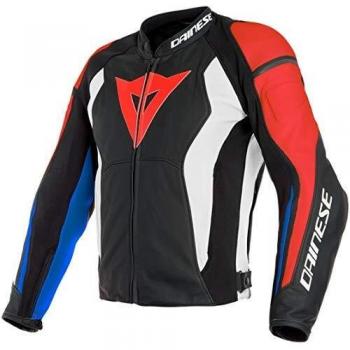 Dainese - Chaqueta de moto con protectores Nexus de piel para hombre, color negro, rojo, blanco y azul 54 L