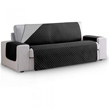 Funda Cubre Sofa Acolchado Reversible Bicolor Rombos Antimanchas Ajustables para 4 plazas (200 cm) Color Negro - Gris