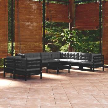 Set de 10 sofás de jardín con cojines de madera de pino negro