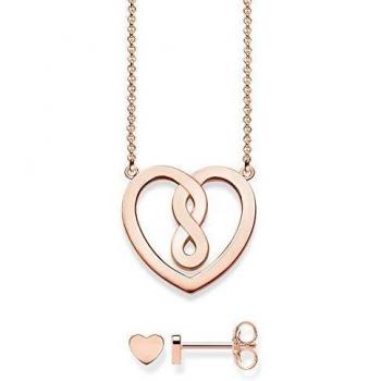Infinity Love Heart Necklace and Earrings Set in 925 Sterling Silver with Rose Gold Plating, 42 cm