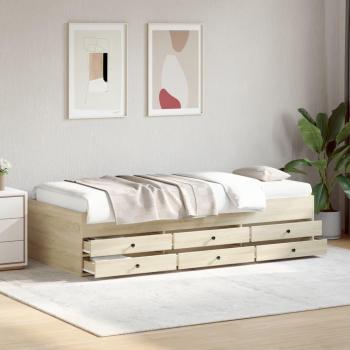 Sofá cama con cajones de madera de ingeniería en color roble Sonoma 75x190 cm sin colchón