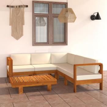 6-Piece Garden Lounge Set with Cream Cushions in Acacia Wood
