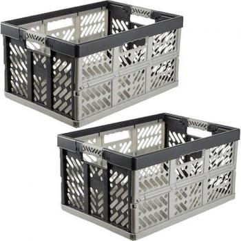Keeeper Ben Pack de 2 Cajas Plegables Robustas con Asas, Capacidad de 45L, Color Gris Claro