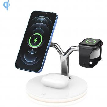 Estación de Carga Rápida 3 en 1 Inalámbrica Qi Magsafe para iPhone, Apple Watch y AirPods - Soporta QC3.0 y PD - Color Blanco