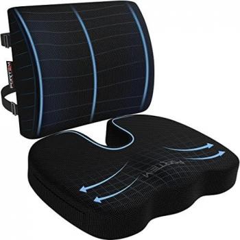 Cojín de Silla de Oficina FORTEM con Soporte Lumbar y Espuma Memoria, Antideslizante y Lavable (Negro)
