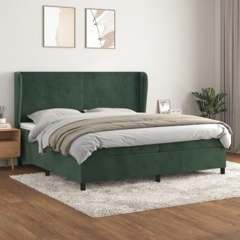 Cama Box Spring con Colchón de Terciopelo Verde Oscuro 200x200 cm