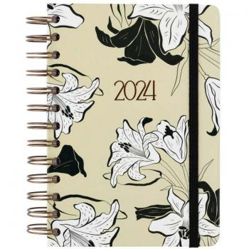 Agenda anual 2024 Petit 2 días página flora ink Kokonote blanco
