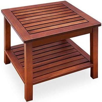 Mesa Auxiliar de Madera de Acacia con Diseño Elegante, Dimensiones 45x45x45cm, Estante Inferior Pre Aceitada