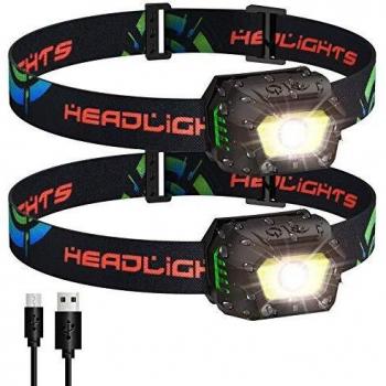 VBIGER Linterna Frontal LED USB Recargable, Linterna Cabeza Brillante 5 Modos Sensor de Movimiento, Linternas LED IPX5 Impermeable para Camping Excursión Pesca Carrera Ciclismo Acampar
