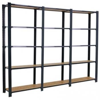 Estantería Industrial Simonrack Officlick 5/300, 240x30x210 cm, Antracita y Madera OSB, 5 Alturas