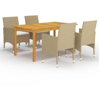 Conjunto de jardín beige de 5 piezas con mesa y 4 sillones, ideal para exteriores