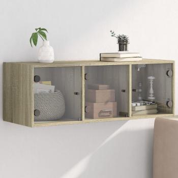 Armario de pared con puertas de vidrio en roble Sonoma, dimensiones 102x37x35 cm, color marrón