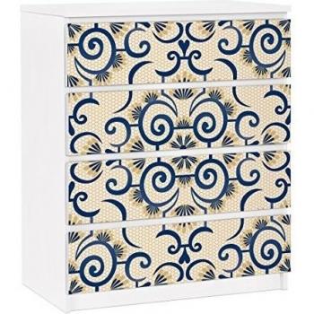 Vinilo adhesivo para muebles IKEA - Malm Dresser 4xDrawers - Lace ornament in beige, Tamaño:4 veces 20cm x 80cm