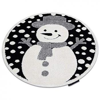 Alfombra Infantil Moderna Joy Muñeco de Nieve, Estructura de Dos Niveles Vellón Negro/Crema, Diámetro 160 cm