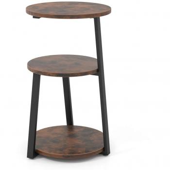 Adjustable 3-Tier Round Wood Top Accent End Table with Metal Frame