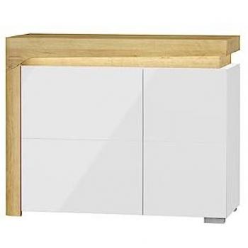 Aparador Teo Blanco y Madera con 2 Puertas y LED Estratificado