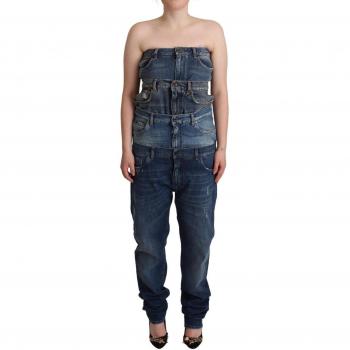 Dark Blue Cotton Strapless Denim Jumpsuit Dress - IT40|S