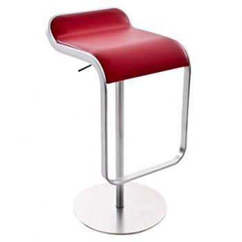 Lem 66-79 - Taburete de bar armazón de cromo mate rojo/cuero/armazón de cromo mate/asiento almohadillado/altura regulable de 66 a 79 cm