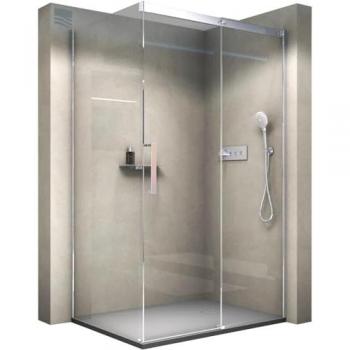 Mampara de ducha de esquina DX906 Flex - Puerta corredera Soft-Close - Vidrio de seguridad 8 mm con revestimiento nano - Medidas seleccionables: 110 cm, 70 cm