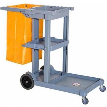 HOMCOM Carro de Limpieza con Bolsa 100L Profesional y Multifuncional para Colectividades Hotel Hostal con 3 Bandejas y 1 Plataforma 113x50.5x96.5cm