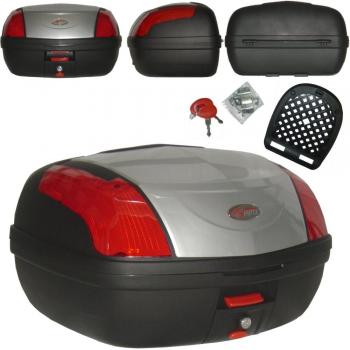 A-pro Top Case 46 LT Baúl de moto universal, Quick Release, para motocicleta y scooter, color plata