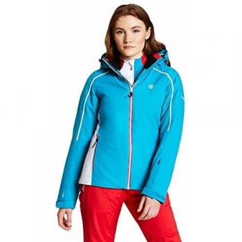 Dare2b Comity Waterproof & Breathable High Loft Insulated Ski & Snowboard Jacket With Foldaway Hood and Fixed Snowskirt Jackets Waterproof Insulated, Mujer, Argent Grey/Blue Wing, 16