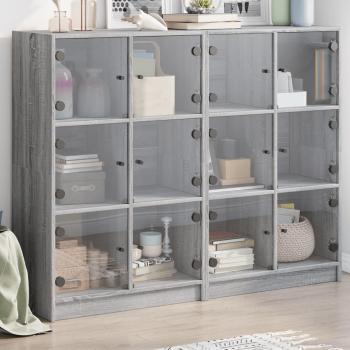 Estantería con puertas de madera multicapa gris Sonoma 136x37x109 cm
