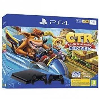 Pack Consola Sony PS4 Slim 1 TB Negra + Crash Team Racing Nitro Fueled + Segundo Controlador - Reacondicionado - Buen Estado