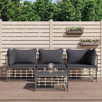 4-Piece Anthracite Poly Rattan Garden Lounge Set with Cushions