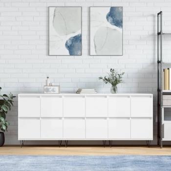 Aparadores 3 uds madera contrachapada blanco brillo mueble de almacenaje de salón buffet armario auxiliar armario de almacenamiento