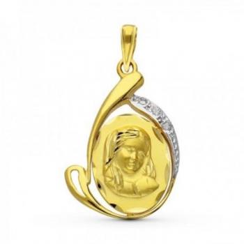 Medalla de Virgen Niña en oro bicolor 18k para Primera Comunión