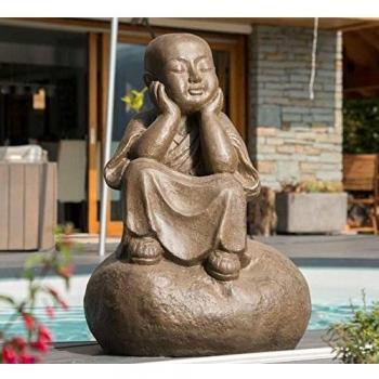 Estatua monje shaolín pensativo pátina gris envejecida 80 cm Wanda Collection