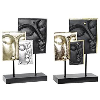 Figura Decorativa DKD Home Decor 22,5 x 8 x 30,7 cm Negro Dorado Buda Oriental (2 Unidades)