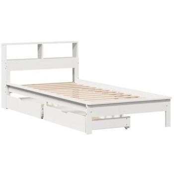 Cama con estantería sin colchón madera maciza blanca 100x200 cm