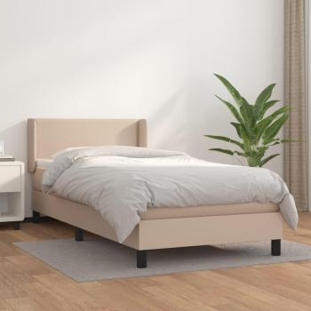 Cama Box Spring con Colchón de Cuero Sintético Cappuccino 90x200 cm