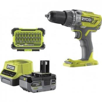 Atornillador eléctrico Ryobi 18V, batería de litio, velocidad variable, diseño ergonómico, luz LED incorporada, mandril sin llave de 13 mm
