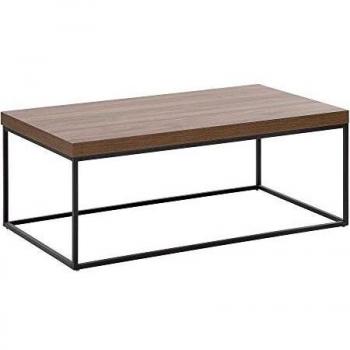 Mesa de Centro Rectangular Industrial Glam Madera Oscura 100 x 60 cm Base Metálica Negra