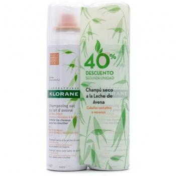 Klorane Duplo Champú Seco con Leche de Avena para Cabellos Castaños y Morenos 2x150ml