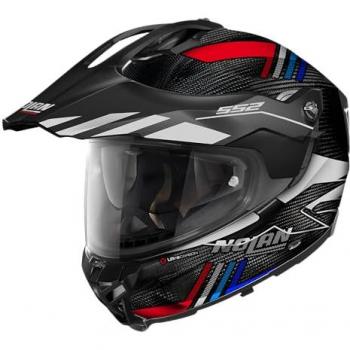 Nolan Casco Adventure X-552 Ultra Carbon Rojo-Blanco, Casco de moto, material de carbono ultra ligero, diseño aerodinámico, sistema de ventilación avanzado, forro interior removible y lavable, compatible con el