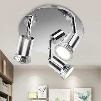 Lámpara de Techo LED Aigostar con 3 Focos GU10 Ajustables y Giratorios, Ø200mm, Sin Bombillas