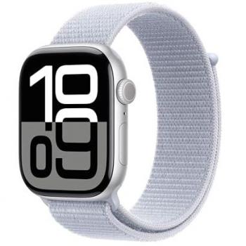 Apple Watch Series 10 GPS 46mm Caja Aluminio Plata con Correa Loop Deportiva Azul Nube - Smartwatch, Pantalla OLED táctil de 416 x 496 píxeles, conectividad Wi-Fi y GPS, monitor