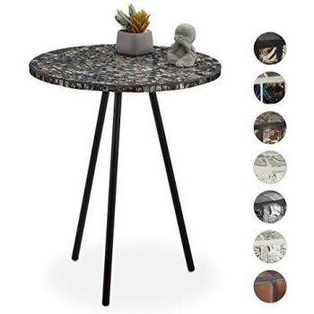 Mesa Auxiliar Mosaico Hecha a Mano, Hierro-DM-Cristal, Negro Antiguo, 50 x 41 cm