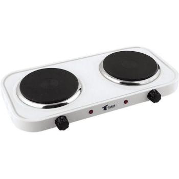 Cocina Eléctrica Portátil 2 Fuegos 2000W - Placa de Cocina de Acero Inoxidable 50x29 cm con Control de Termostato