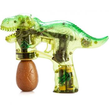 Pistola de burbujas T-Rex - Pistola de burbujas, diseño de dinosaurio T-Rex, fabricada en plástico resistente, emite burbujas a través de un mecanismo automático, incluye depósito para