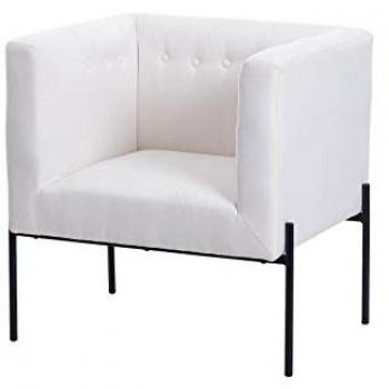 Sillón Textil Blanco Ergonómico con Patas de Metal Negro 70x65x75 cm