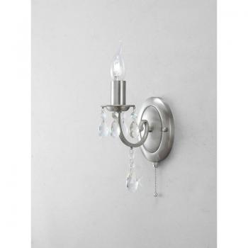 Aplique Kyra de pared con interruptor, 1 bombilla, níquel satinado y cristal