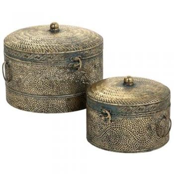 Juego de Cajas Decorativas de Metal Dorado - Set 2 Piezas Alexandra House 24x25x19 cm y 18,5x18,5x15 cm