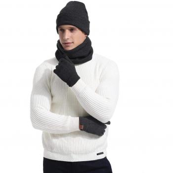 Abollria Guantes de Pantalla Táctil Conjunto Gorro de Invierno y Bufanda para Hombre y Mujer Unisexo 5 Piezas,Gris Oscuro