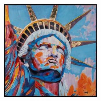 Cuadro Lienzo Pintura Azul y Naranja de New York Pintado a Mano 100 x 3,5 x 100 cm